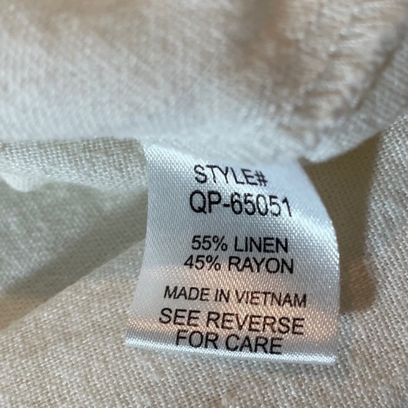 ZENANA Womens XL Wide Leg Cropped Pants Cream Linen Blend Drawstring Waist - Picture 4 of 6